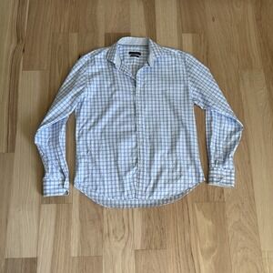 Bugatchi Mens' Long Sleeve Dress Shirt Light Blue Checks Classic Fit Size L